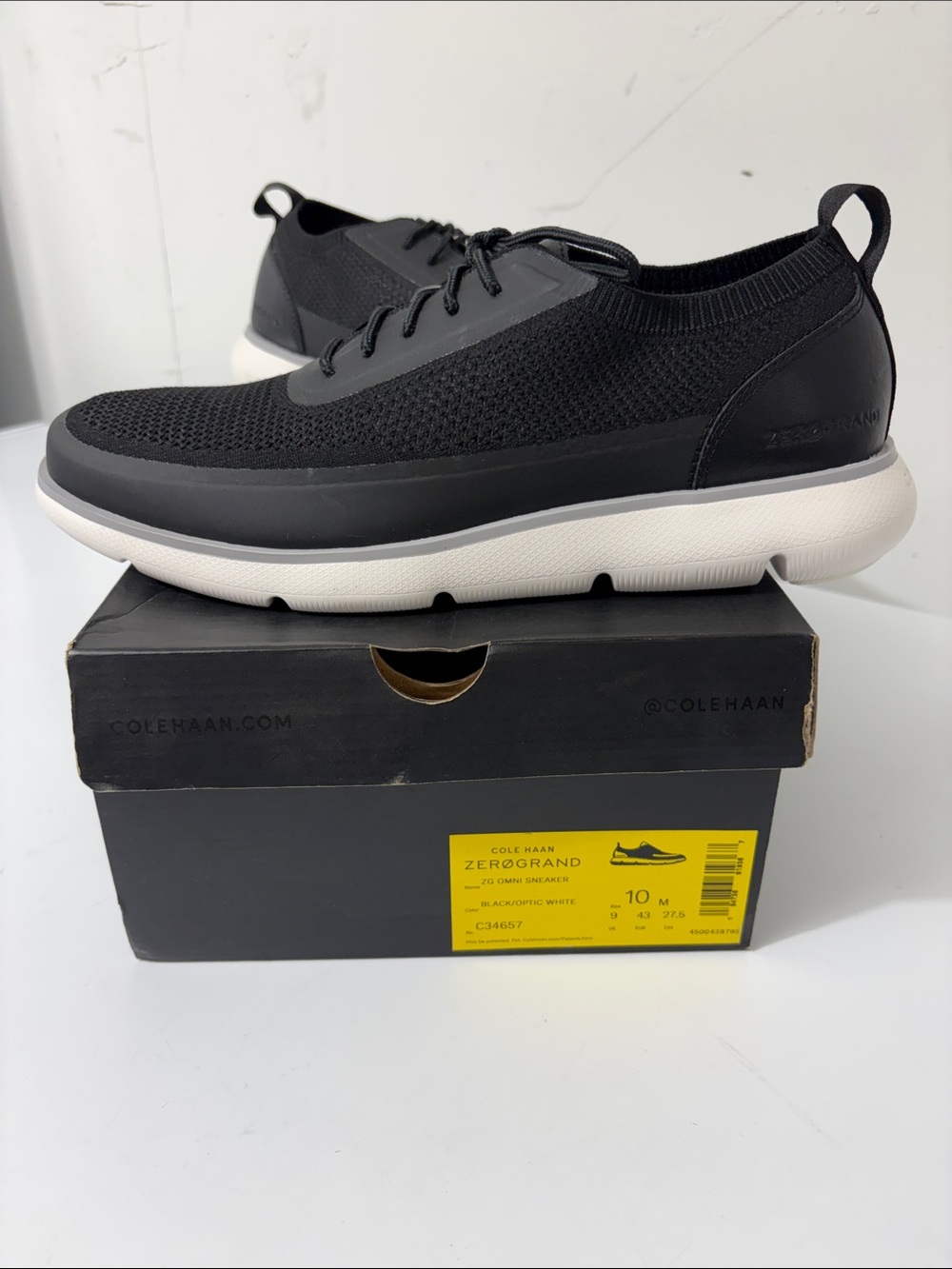 Cole Haan Black Knit Lace-Up Zerogrand Sneaker with White Sole